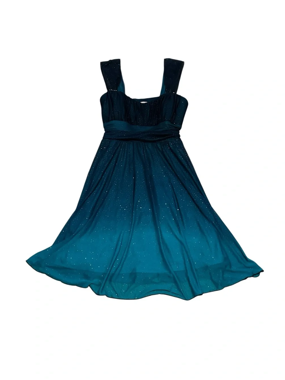 Speechless Sparkling Teal Ombre Mini Dress Empire Waist Tie Back Y2K Homecoming